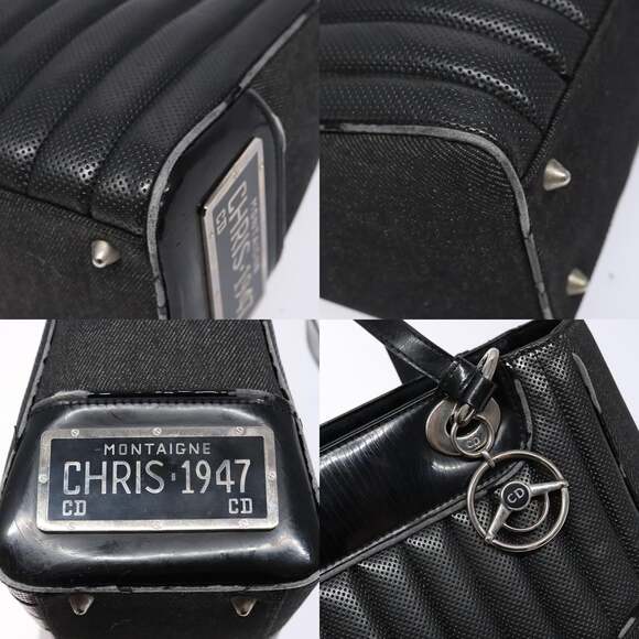 DIOR Montaigne Hand Bag Canvas Leather Black Silver - Picture 11 of 13